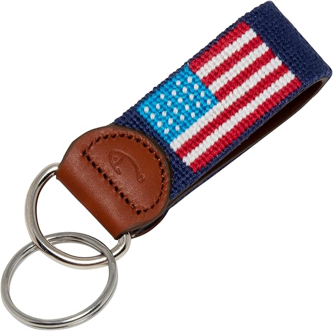 Leather Hand-Stitched Needlepoint Key Fob or Key Chain