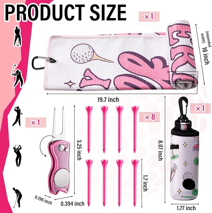 Liliful 12 Pcs Golf Accessories Kit, Include Golf Ball Bag with Hook Towel Tees Magnetic Ball Marker Divot Tool Cleaner Brush for Women Man Gifts