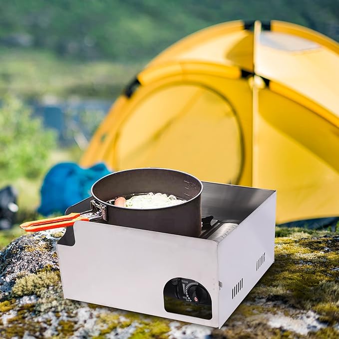 REDCAMP Folding Stove Windscreen, 4 Plates Stainless Steel Camping Stove Windshield Butane Burner Windshield for Hiking, Outdoor, Backpacking Silver