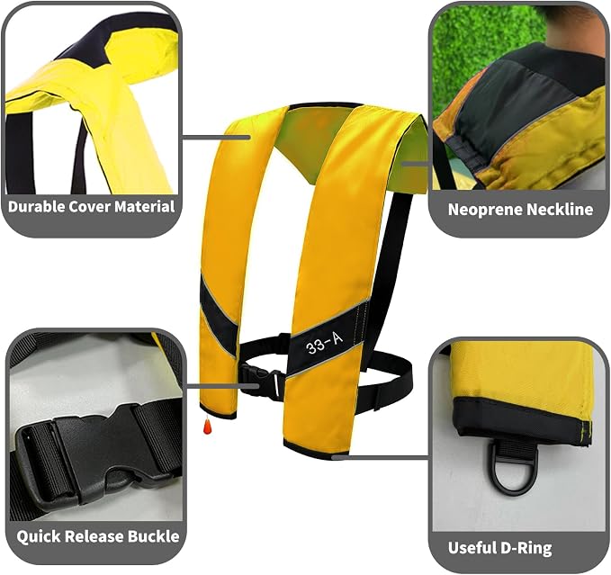 Automatic Inflatable Life Jacket|Life Vest for Adults|PFD Low Profile|Supports up to 330 lbs