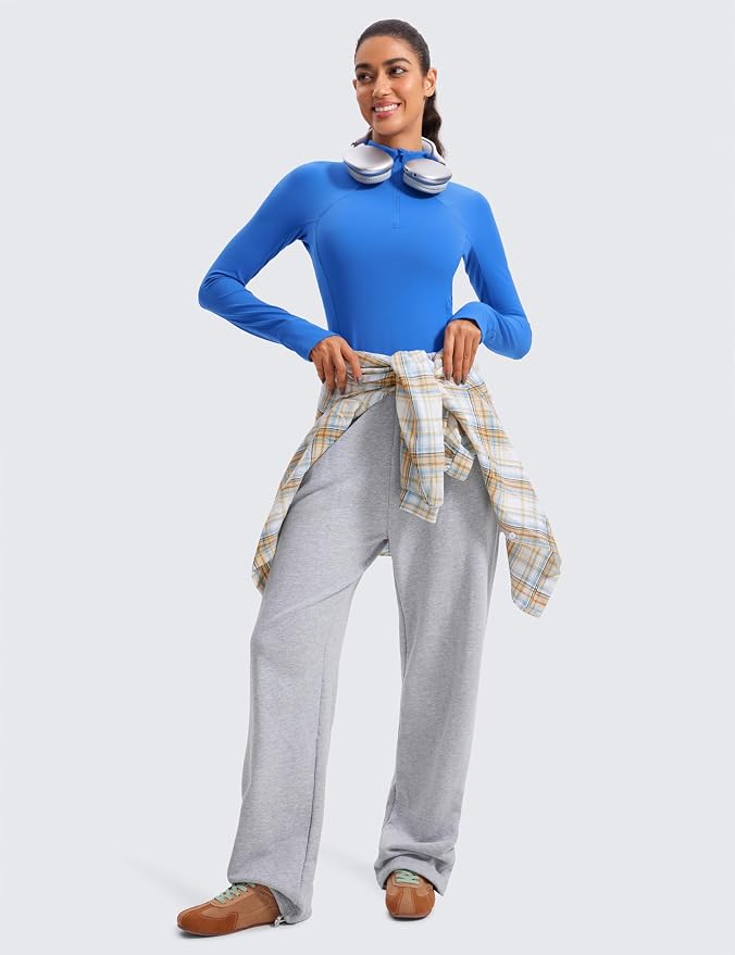 CRZ YOGA Butterluxe Half Zip Long Sleeve Shirts for Women - Workout Athletic Yoga Tops Crop Collared Quarter Zipper T-Shirt