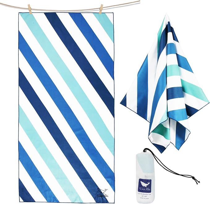 Whale Flotilla Quick Dry Beach Towel Oversized (35"x70"), Microfiber Sand-Free Beach Towels, Extra Large Compact Pool Travel Accessories, Aqua