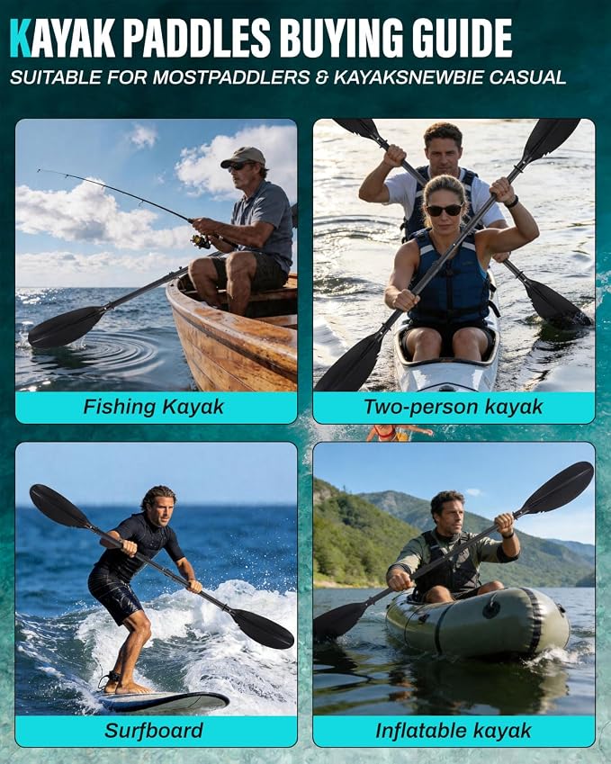 Kayak Paddles with Paddle Leash, Kayaking Oars 70in/178cm-97in/246cm Kayaking Canoeing Boating for Surfing Oar Fishing Lightweight Paddling Blades Kayak Paddles for Adults Heavy-Duty and Durable