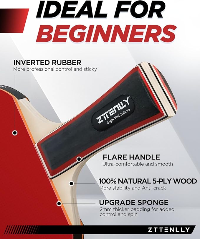 Ping Pong Paddles with Balls - Better Control & Sticky Inverted Rubber - Table Tennis Paddles Set for Indoor & Outdoor Games