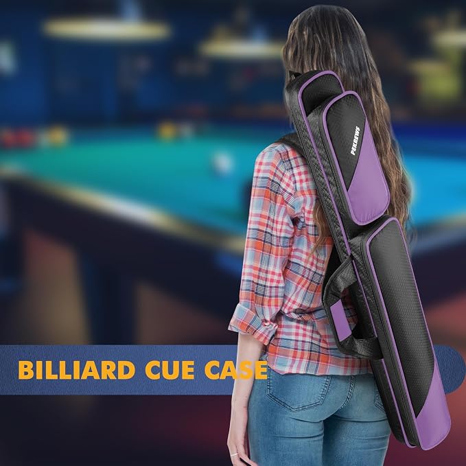 PEKREWS 2x2 Soft Cue Bag Purple & 4x4 Hard Pool Cue Case Blue Set