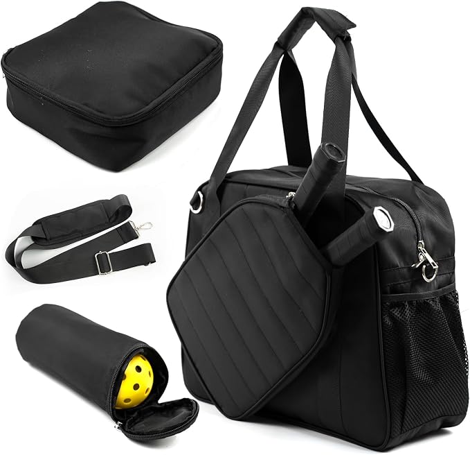 SSZYace Pickleball Tote Bag for Women & Men, Large Capacity Design Holds 2 Pickleball Paddles, External Pickleball Ball Bag and Adjustable Shoulder Strap Fence Hook, Insulated Drink Holder