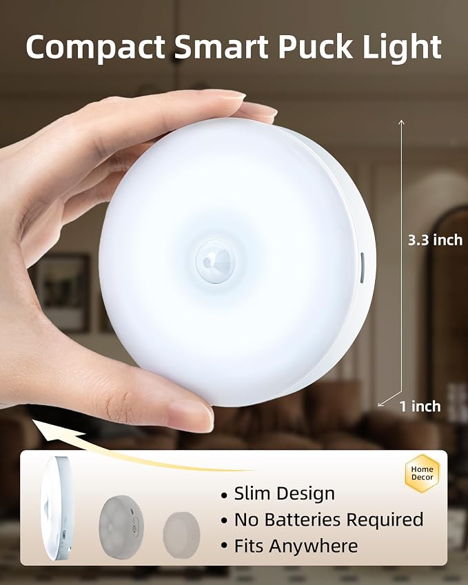 EZVALO Under Cabinet Lighting with Charging Station, 1000mAh Rechargeable Puck Lights with Remote, 3 Color Temps & 12 RGB Closet Lights, Dimmable Motion Sensor Lights for Shelf, Kitchen (3 Packs)