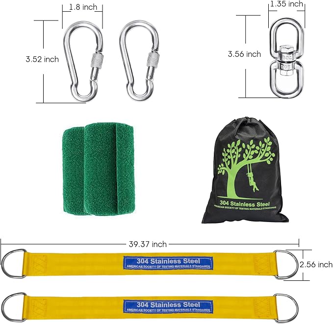 Safe Tree Swing Straps Hanging Kit with Two Alloy Carabiners 2,200lb Breaking Strength Easy and Fast Installation Swings or Hammocks (3.3ft)