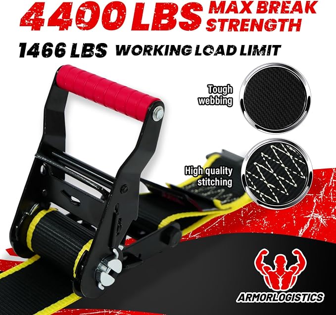 2Pack UTV Wheel Chock Tie-Down Kit, 2 in x 8 ft Heavy Duty Trailer Tire Straps, 4400lb Max Break Strength E Track System for ATV, UTV, SXS, Mower and More (Black)