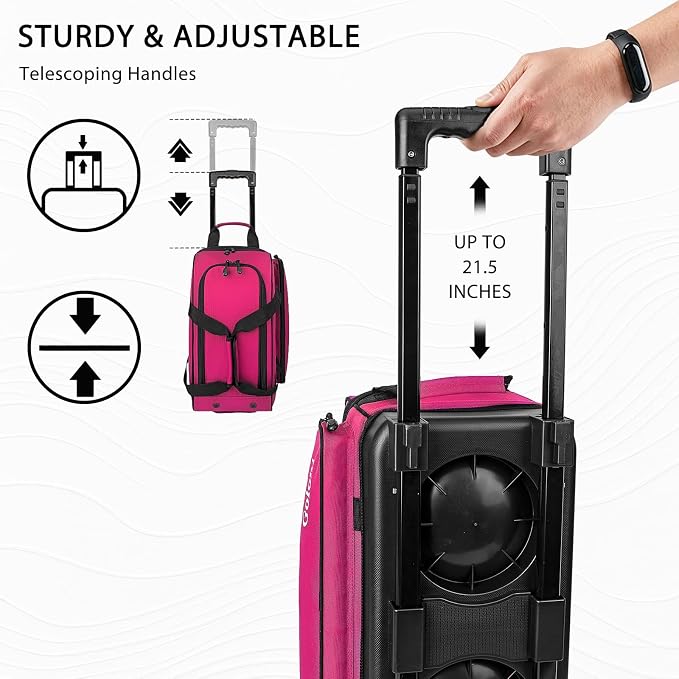 Goloni Double Roller 2 Ball Bowling Bag with Separate Shoe Compartment,2 Ball Bowling Bag with Wheels,Retractable Handle Extends to 40"