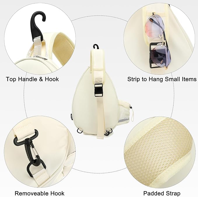 Rejolly Tennis Racket Sling Bag for Women Men Quilted Water Resistant Racquet Cover One Shoulder Crossbody Bag for 2 Tennis Rackets, Pickleball Paddles, Badminton Racquet