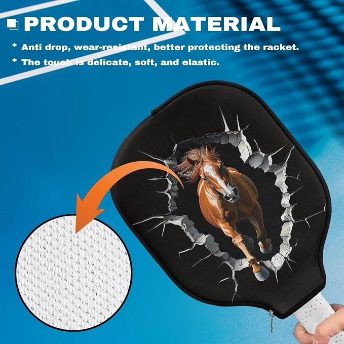 Horse Pickle Ball Paddle Covers Sunflower Hummingbird 2 Pcs Pickleball Paddle Cover Elongated Pickleball Racket Carry Sleeve with Zipper Paddle Case Fits Most Paddle