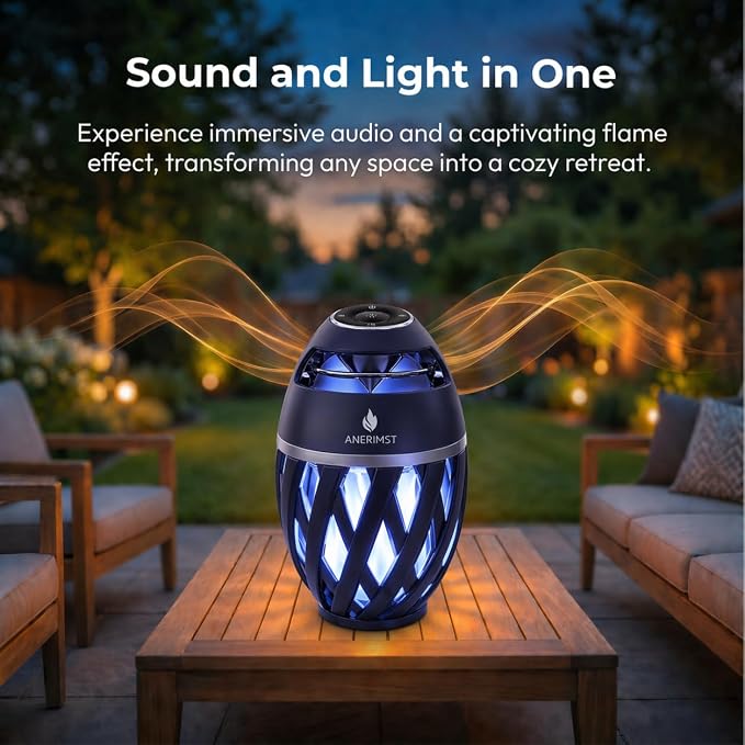 ANERIMST for Dad, Outdoor Bluetooth Speakers with LED Torch Light – Wireless & Waterproof Speaker for Garden, Patio, 360° Sound, 24-Hour Playtime for Men (Blue Light)