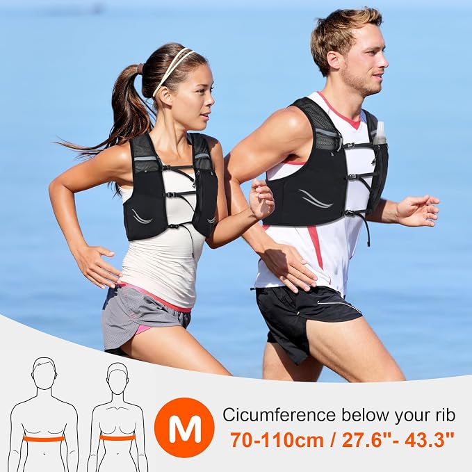 Lightweight Running Vest with 2pcs 500ml Water Bottle for Men Women, Reflective Water Vest Hydration Pack Hydropack for Hiking, M/L