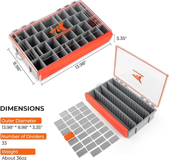 KastKing HyperSeal Waterproof Tackle Box, 3700 Deep Tackle Trays, Fishing Tackle Box Organizer With Removable Dividers, Fishing Gear & Fishing Accessories Storage, 1 Pack
