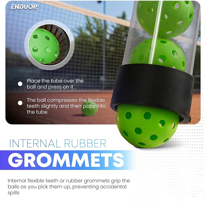 Collapsible Pickleball Pickup Tube for Pickleballs - Holds 17 Balls, Portable Pickleball Retriever Tool