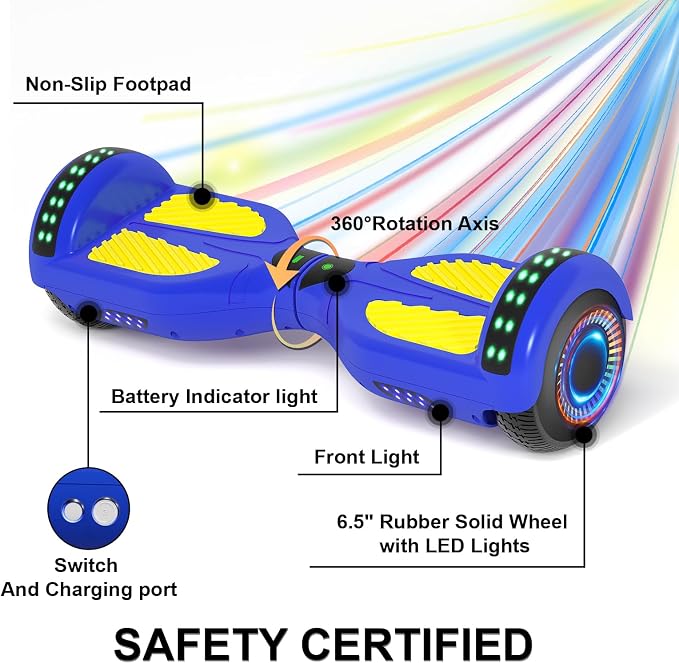 Kids Scooter with Bluetooth Speaker & Corlorful LED Lights, Dual 250W Motor 7.5 Mph Speed, Gifts for All Ages