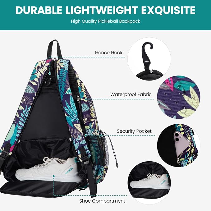 Sucipi Pickleball Bag - Men's & Women's Pickleball Backpack, Adjustable Sling Bag w/Fence Hook/Large Capacity/Safety Pocket