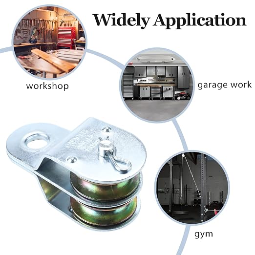 Fixed Double Pulleys, Double Groove Cable Fixed Pulley Block, Double Pulley Block Wheel, Double Pulley Roller, Loading 400 LBS Each, Iron with Zinc Plated (4, 1-1/2 Inch)