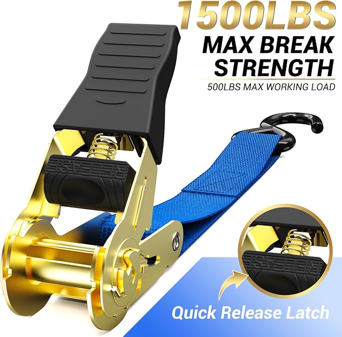 Ratchet Tie Down Strap 8-Pack 15 Ft - 500 lbs Load Cap with 1500 lbs Breaking Limit, Ohuhu Ratchet Tie Downs Logistic Cargo Straps for Moving Appliances Motorcycle Blue