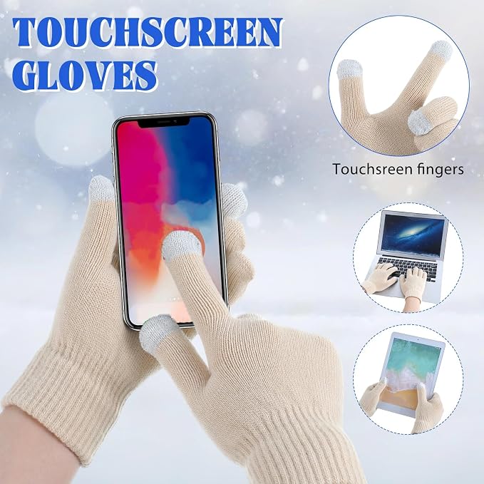 16 Pcs Women Hat Scarf Gloves Ear Muffs Set Winter Knitted Pom Beanie Hats Scarf Touch Screen Gloves for Men Adult Homeless