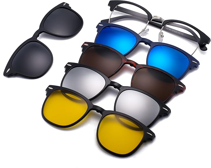 JIM HALO Magnetic 5Pcs Polarized Clip-on Sunglasses Plastic Frame for Night Driving