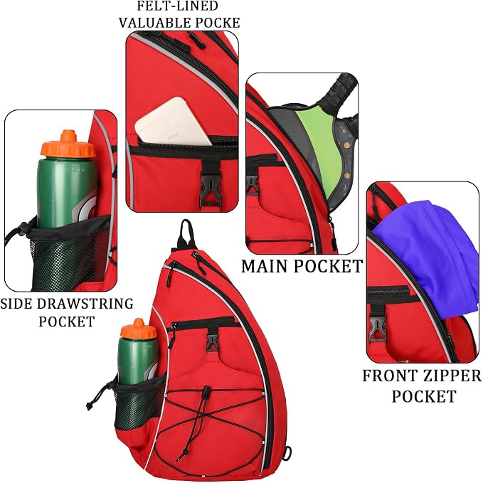 Goloni Pickleball Sling Bag for Men Women, Lightweight Pickleball Backpack with Fence Hook