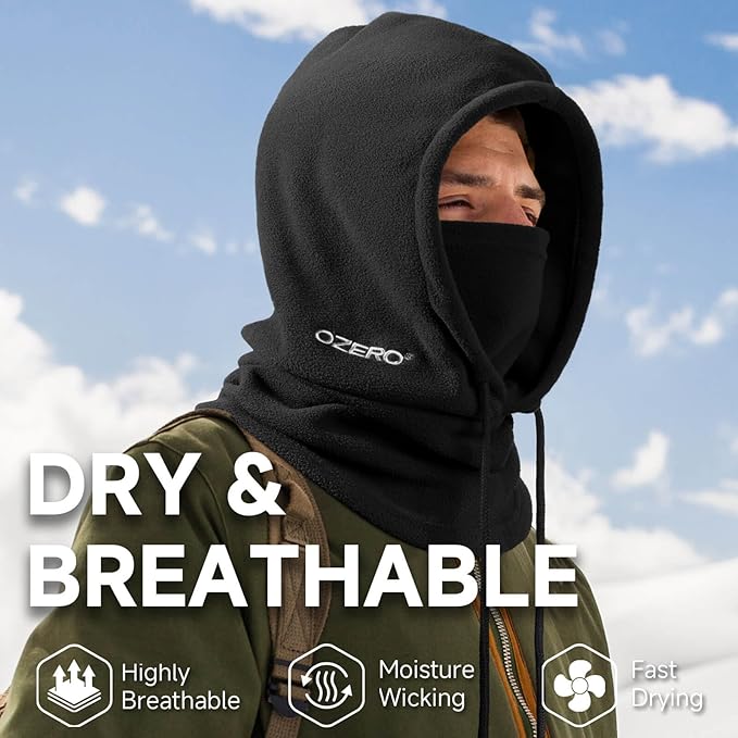 OZERO Winter Balaclava &2 Pcs Beanie: Convertible Face Mask Balaclava + Polar Fleece Winter Beanie Daily Hat for Men & Women (Black & Black+Grey)