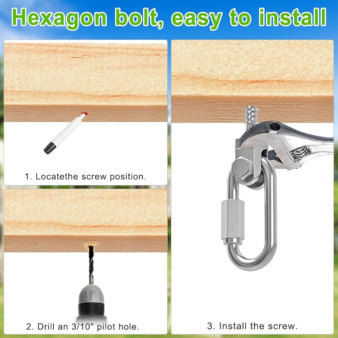SELEWARE Heavy Duty 304 Stainless Steel Swing Hangers Set of 6, 180° Rotation Porch Swing Hardware for Playground, Yoga Hammock, Punching Bag & Outdoor Swing Sets