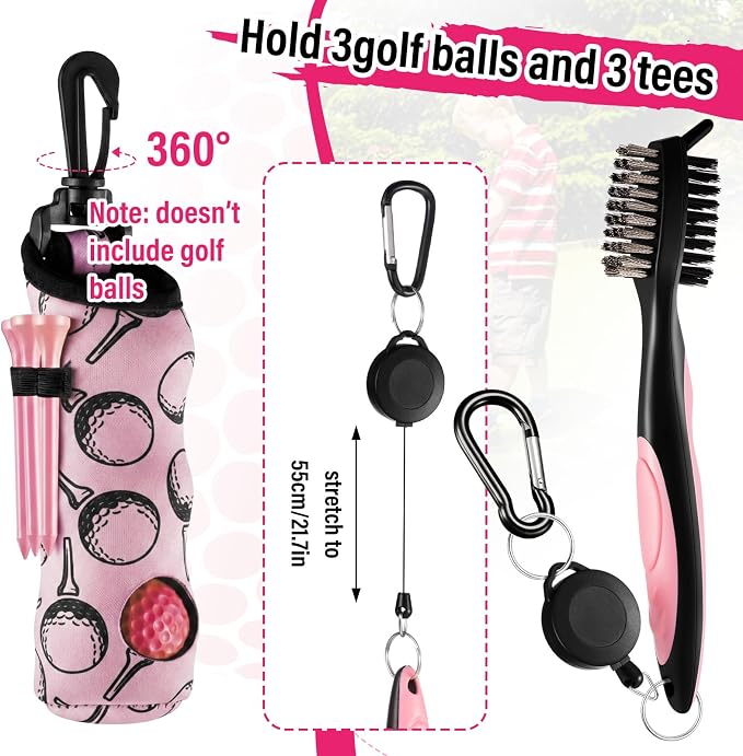 16 Pcs Golf Accessories Kit, 4 Pcs Leather Golf Club Headcovers for Woods, Drivers & Hybrids with Magnetic Ball Marker, Tees & Cleaning Brush Set for Men & Women