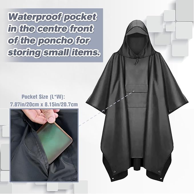 Roctee Rain Ponchos For Adults Women And Men, Waterproof Rain Coat Jacket With Hood, Pocket And Reflective Strip, Reusable Raincoat Unisex For Emergency Outdoor Camping Biking Hiking Climbing