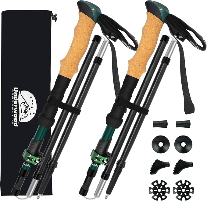 Carbon Fiber Trekking Poles - Lightweight Collapsible Hiking Poles, 2 PCS Nordic Hiking Sticks for Travel, Backpacking Walking Sticks for Men, Women, Seniors with Cork Grip & Quick-Lock System