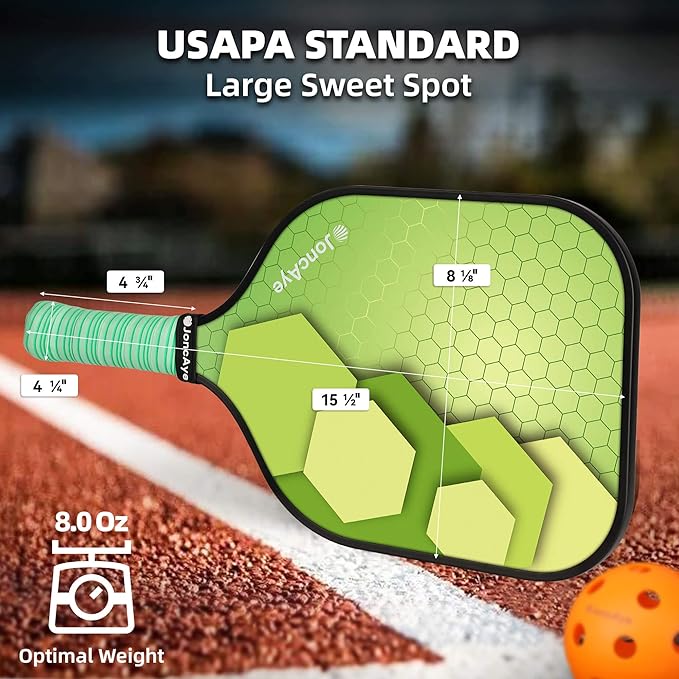JoncAye Pickleball Paddles Set of 4 or 2, USAPA Approved Fiberglass Rackets with Outdoor Indoor Balls, Bag, Overgrip, Lightweight for Family, Professional Equipment for Beginners Intermediate