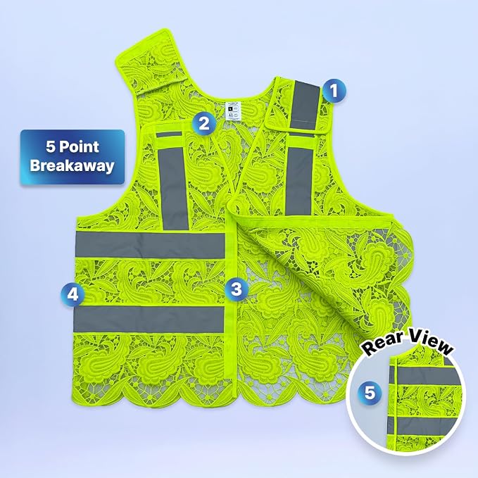 Lace-Mesh Safety Vest for Women & Men - Breathable, High Visibility Vest with Zipper & ANSI Class 2 Reflective Strips