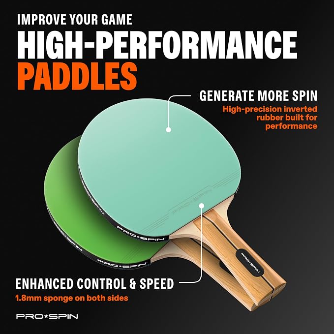 PRO-SPIN Ping Pong Paddles - High-Performance Set with Premium Table Tennis Rackets, 3-Star Ping Pong Balls, Compact Storage Case | Professional Quality Ping Pong Paddle Set | Indoor & Outdoor Games