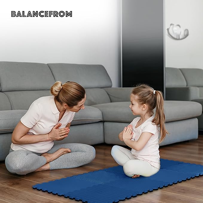 BalanceFrom Puzzle Exercise Mat 3/4" Thick, EVA Interlocking Foam Floor Tiles for Home Gym, Mat for Home Workout Equipment, Floor Padding for Kids, Blue, 24 in x 24 in x 3/4 in, 24 Sq Ft - 6 Tiles