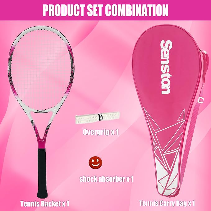 Senston 27 inch Tennis Racket for Adults 1 Pack Tennis Racket Set Tennis Overgrip, Vibration Damper