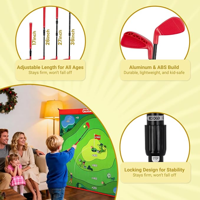Golf Chipping Game Set with Adjustable Club, Large Target Golf Games Fun, 20 Sticky Balls, Portable Family Yard Game for Adults Kids, Indoor & Outdoor Golf Party