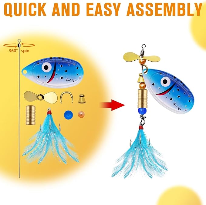 Dovesun Fishing Lure Making Kit DIY Spinner Making Kit, Inline Spinner Baits for Bass Fishing Trout Salmon Freshwater Gift for Men 228pcs/155pcs/107pcs