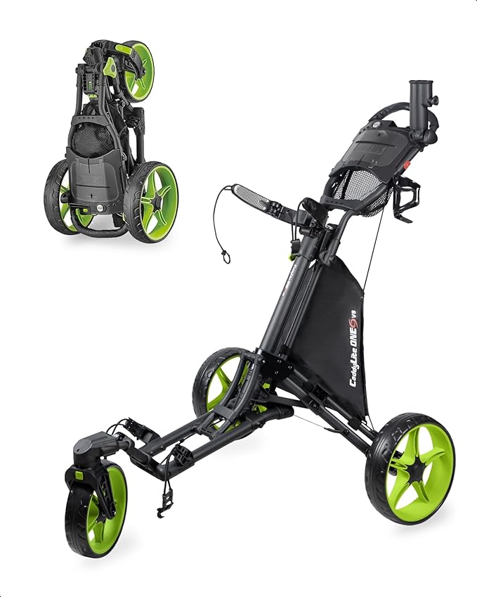 Caddytek CaddyLite ONE-Swivel V8 Golf Push Cart - Lightweight 3 Wheel Foldable Cart with One-Click Folding, 360° Swivel Front Wheel, Adjustable Handle, Cooler Basket, Umbrella & Drink Holder