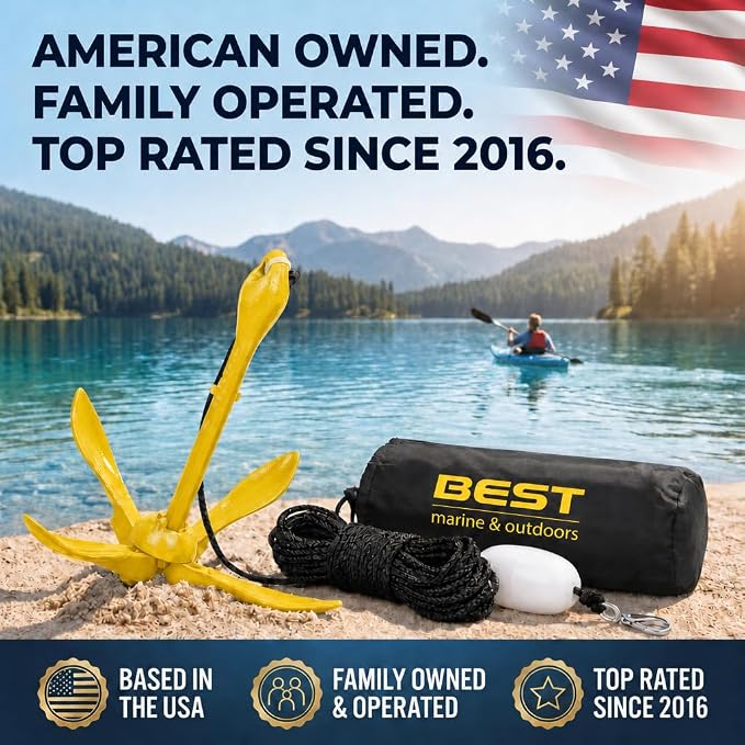 Best Marine and Outdoors Kayak Anchor, 3.5 Pound Anchor System Kit for Kayaks, Canoes, SUP Paddle Boards & Jet Skis, Fishing, Boating & Kayaking Accessories