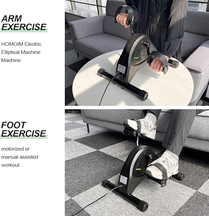 HOMGIM Mini Exercise Bike,Under Desk Bike for Seniors Rehab Training, Motorized Pedal Exerciser for Arm/Leg Fitness & Physical Therapy, 6 Levels Speed Adjustment