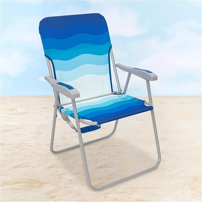 #WEJOY Folding Beach Chair for Adults, Lightweight Beach Chair with Shoulder Straps, High Back Camping Chairs with Hard Armrest, Supports 300lbs for Outdoor Lawn Concert