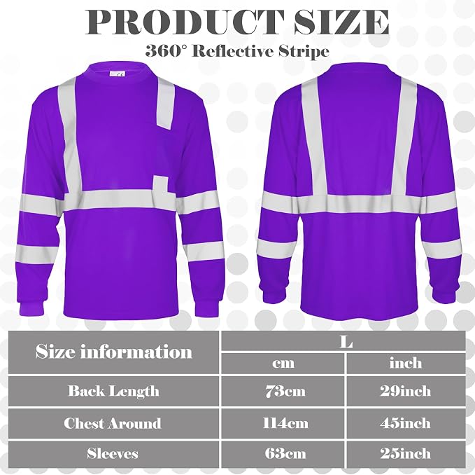 Amylove 4 Pcs Women Long Sleeve Safety Shirt High Visibility Shirts Reflective Construction Work Shirts for Women(L,Purple)