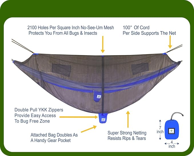 Hammock Bliss Net Cocoon Ultralight -The Ultimate Lightweight Hammock Bug Net Canopy for Your Camping Hammock with Insect Proof No See Um Mesh – Make Hammock Camping A Bug Free Experience