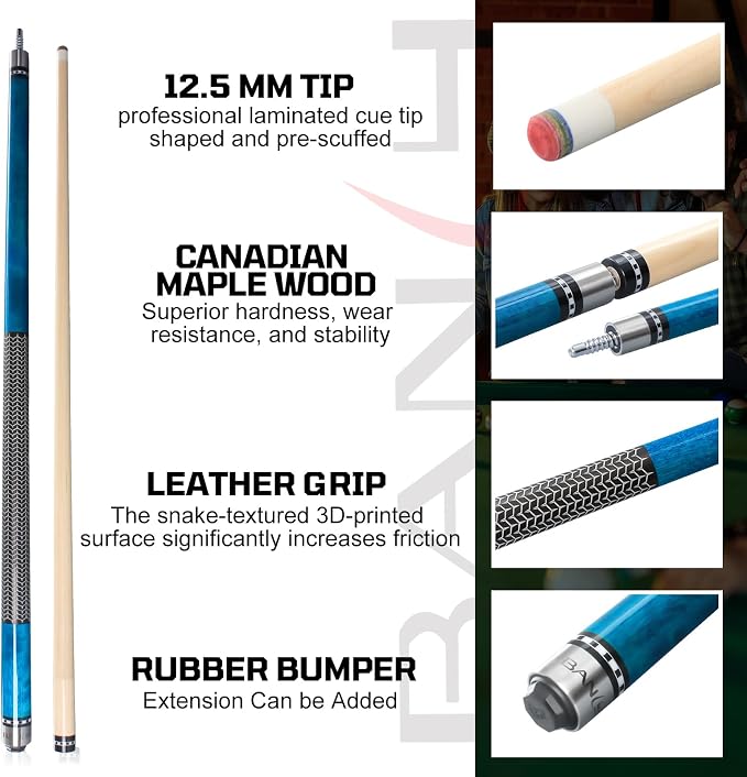 Banly Pool Cue Stick - 58" Canadian Maple Pool Cue 12.5mm Low Deflection Pool Stick Piano Lacquer Finish Professional Cue Stick