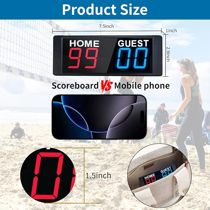 YZ LED Portable Digital Scoreboard, Tabletop Electronic Scoreboard with Remote, Score Keeper for Games Cornhole/Basketball/Ping Pong/Baseball/Tennis/Volleyball Indoor Outdoor