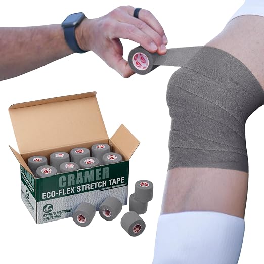 Cramer Eco-Flex Self-Stick Stretch Tape, Cohesive Tape, Flexible Elastic Sports Tape, Athletic Training Supplies, Easy Tear Self-Adherent Bandage Wrap, Bulk Cases, 6 Yard Rolls, Compression Tape