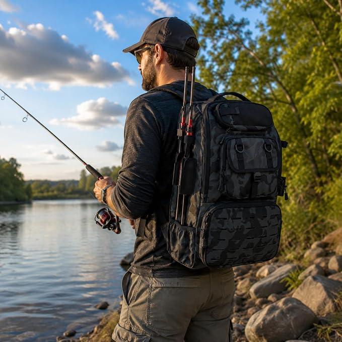 Fishing Backpack with Rod Holders,40L Large Water-resistant Fishing Tackle Bag with Cooler,Tackle Box Backpack