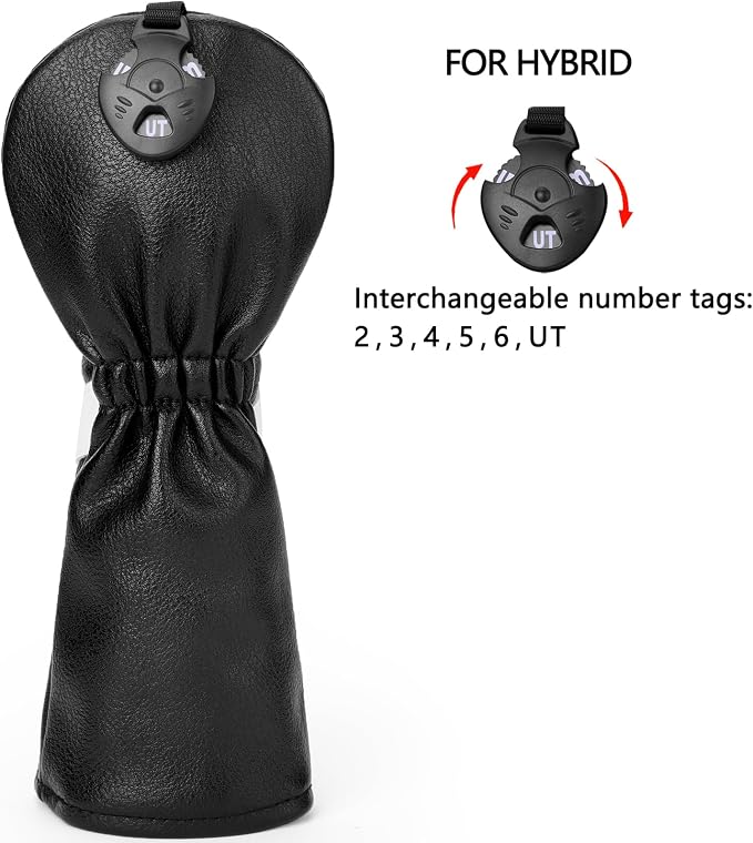 3PCS Vintage Golf Club Classic Green and Black Driver, Fairway Wood and Hybrid Head Covers Set PU Leather Headcovers with Interchangeable No. Tag